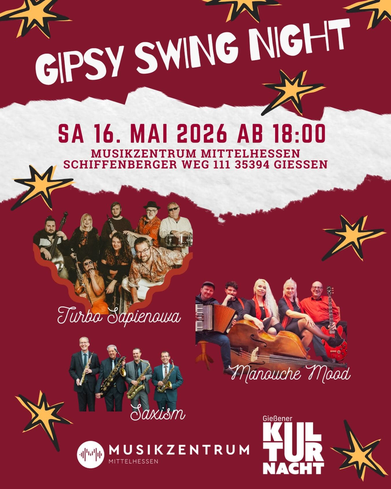 Plakat zur Gipsy Swing Night im Musikzentrum Mittelhessen